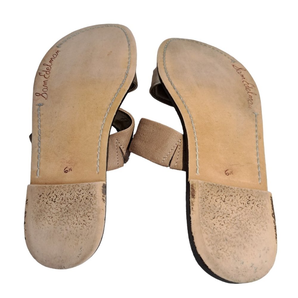Sam Edelman Tan & Gold Faux Leather Double Strap Slip On Sandals Size 6.5 - Picture 5 of 10